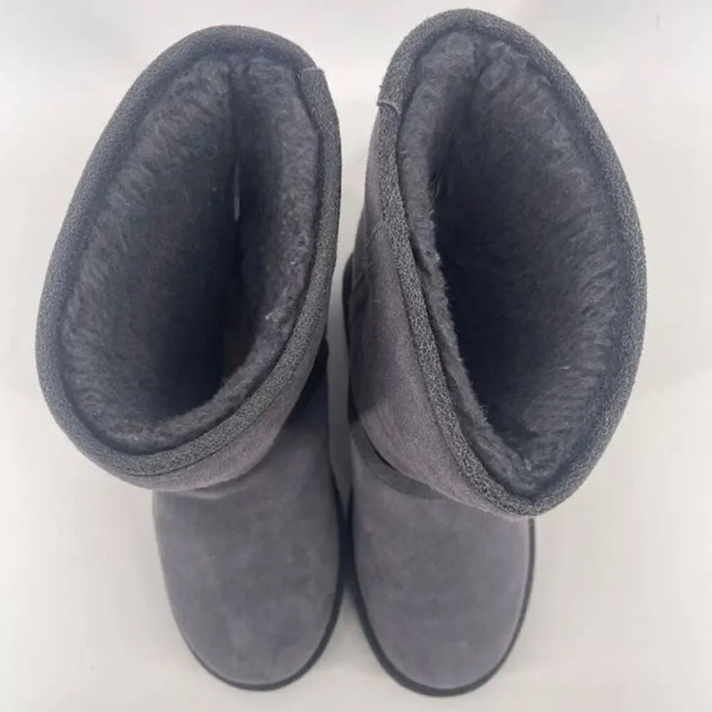 Bearpaw Gray Suede Mid-Calf ‎ Boots with Buckle Detail and Decorative Buttons
